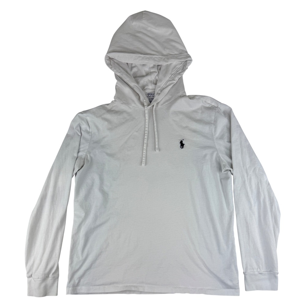 Polo Ralph Lauren Hooded T-Shirt Mens Medium White Long Sleeve Pony Logo